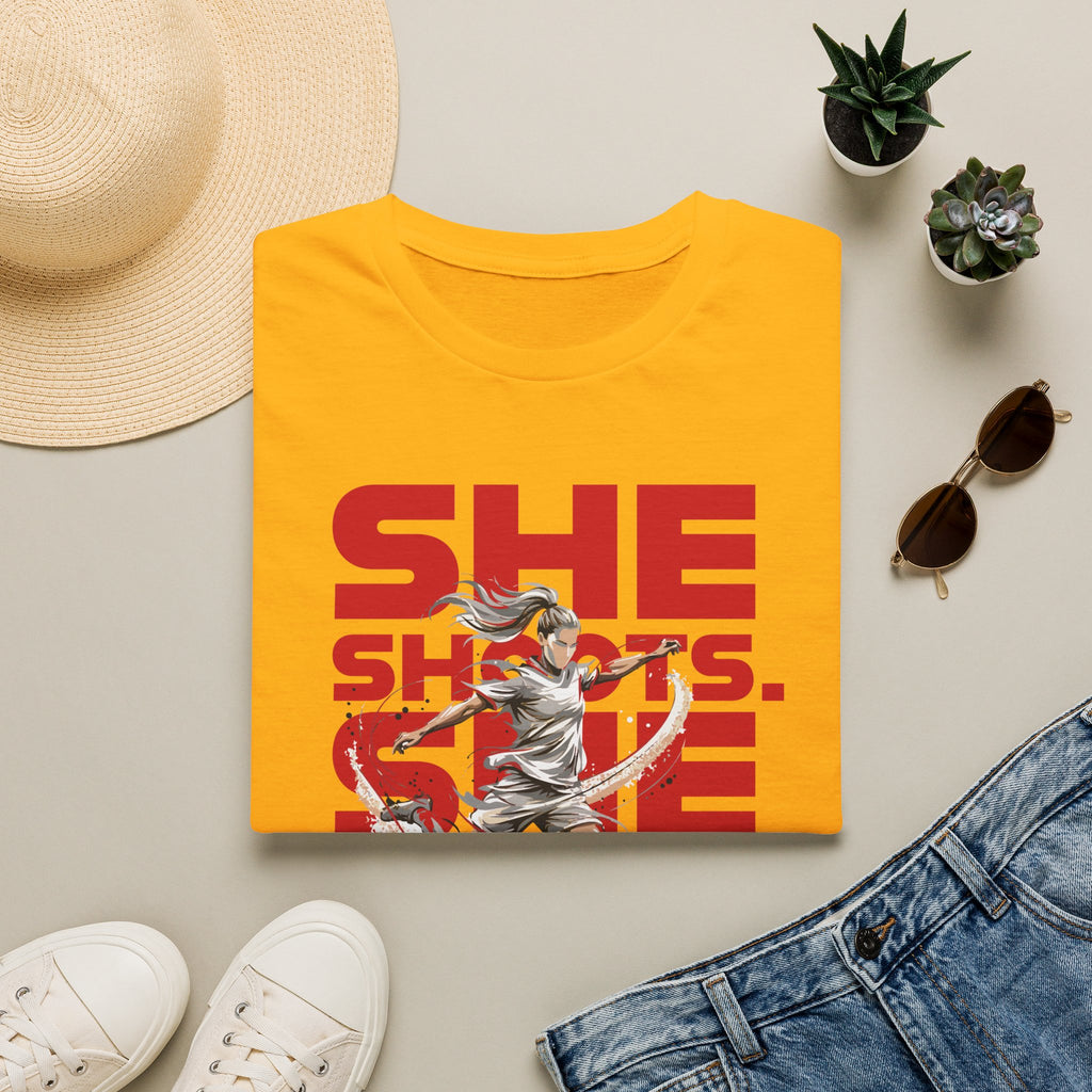 She Shoots, She Scores | Premium Soccer T-Shirt