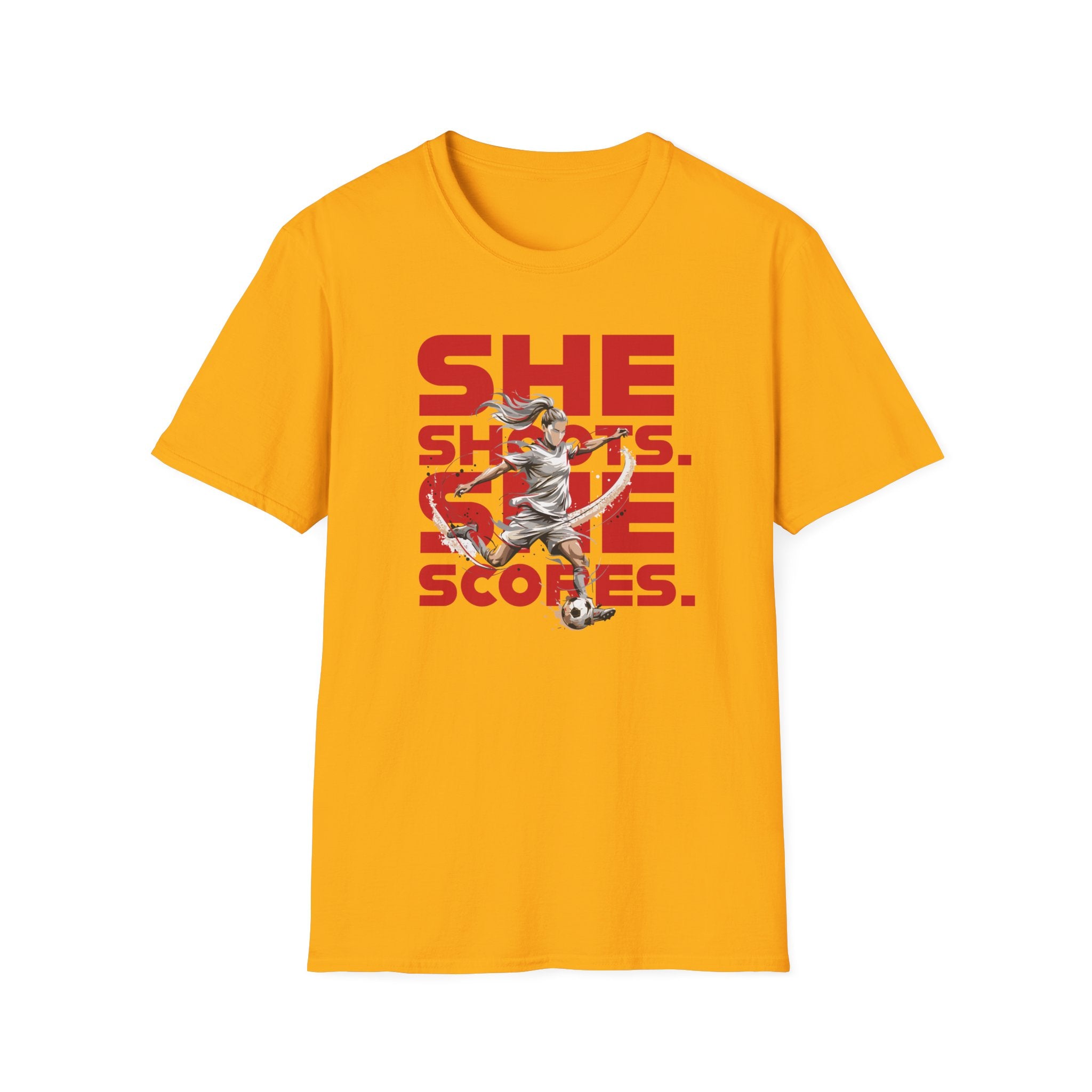 She Shoots, She Scores | Premium Soccer T-Shirt