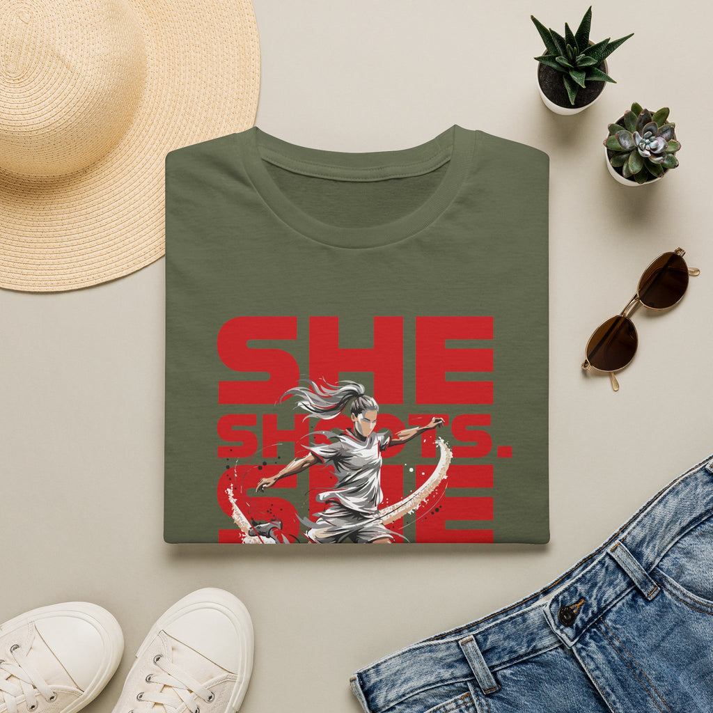 She Shoots, She Scores | Premium Soccer T-Shirt