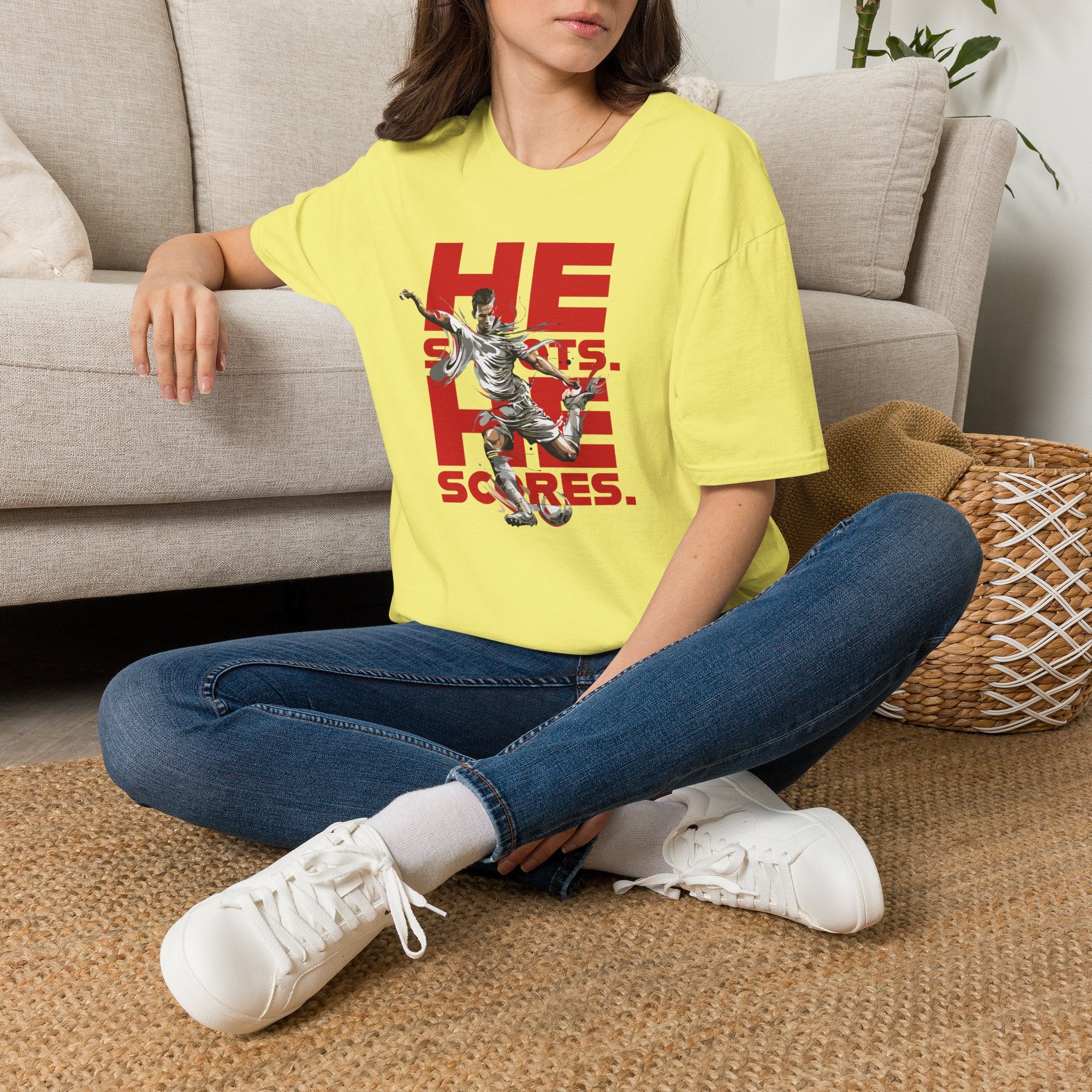 He Shoots, He Scores | Premium Soccer T-Shirt