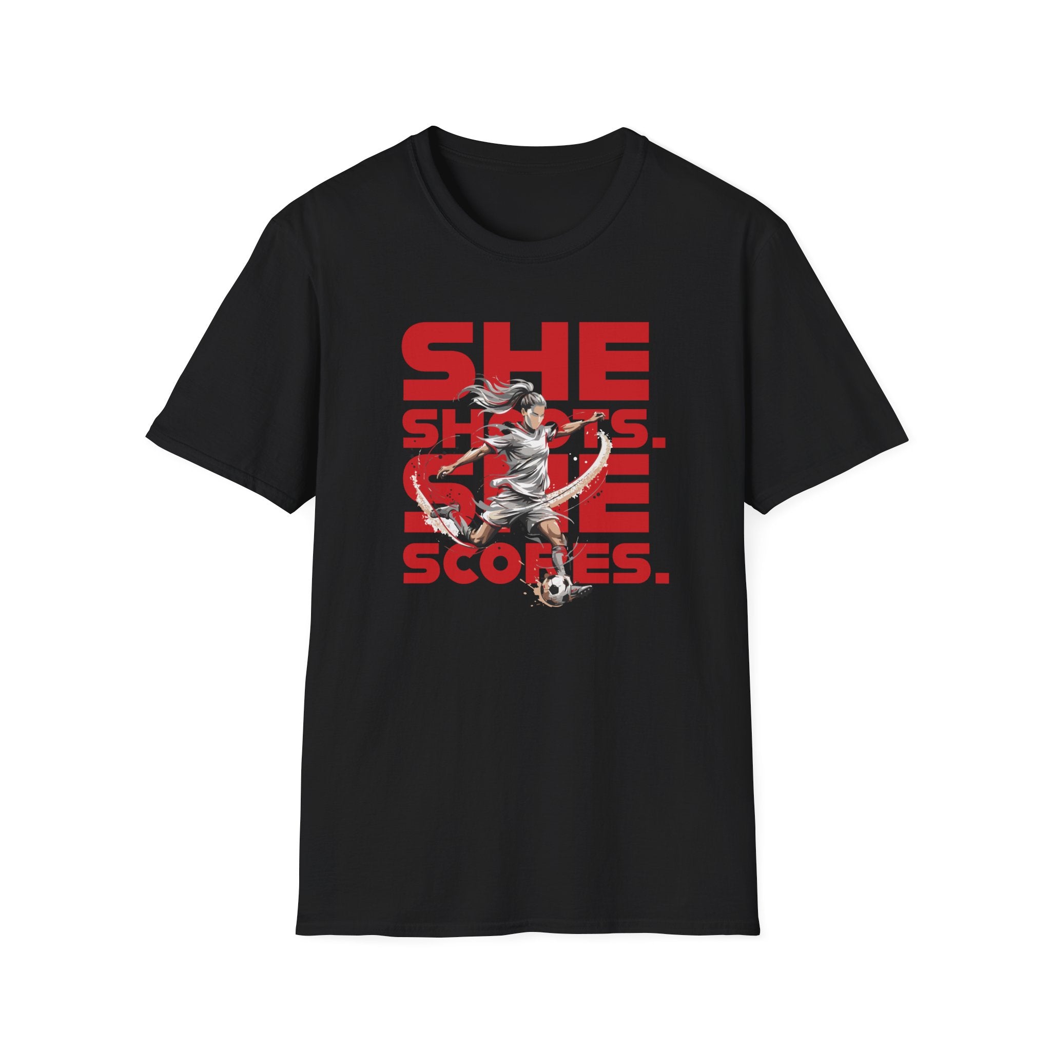 She Shoots, She Scores | Premium Soccer T-Shirt