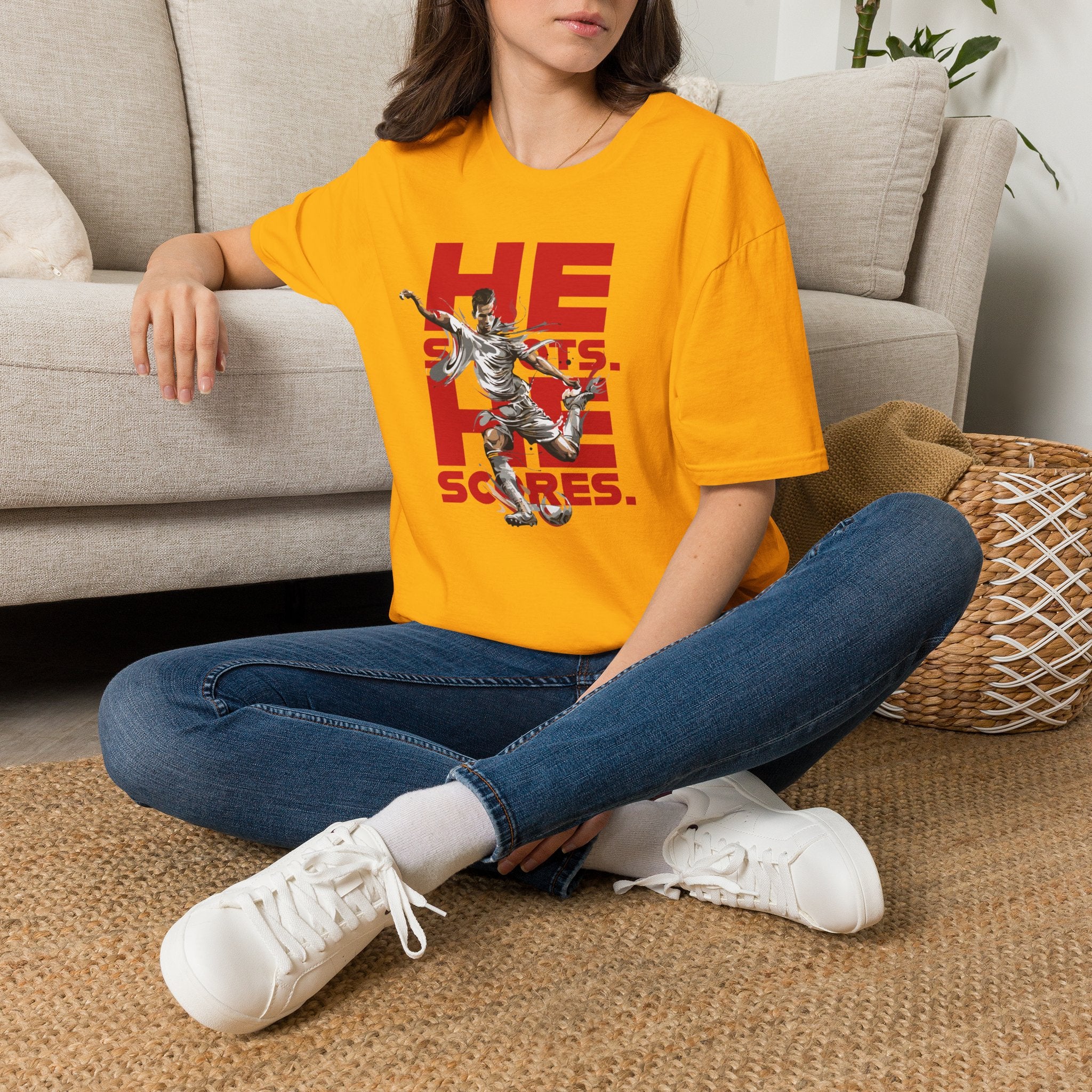 He Shoots, He Scores | Premium Soccer T-Shirt