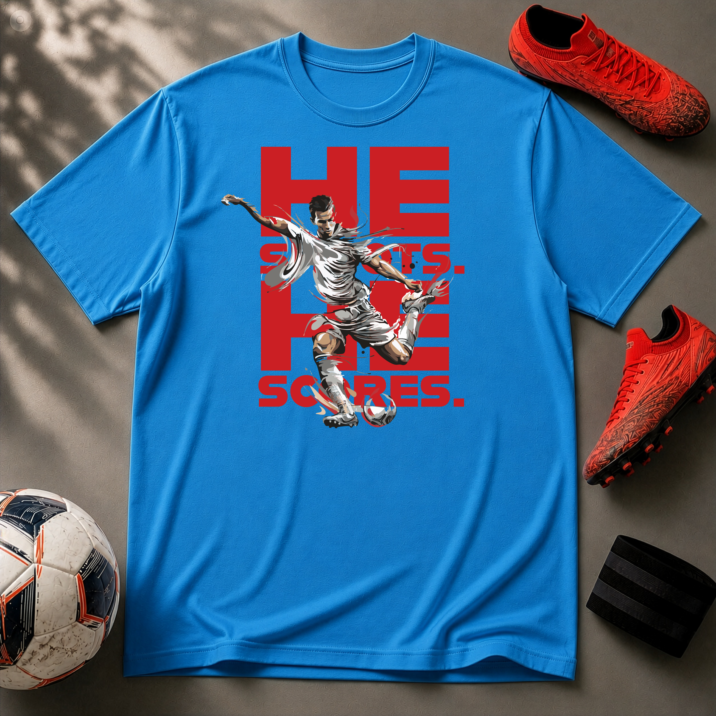 He Shoots, He Scores | Premium Soccer T-Shirt