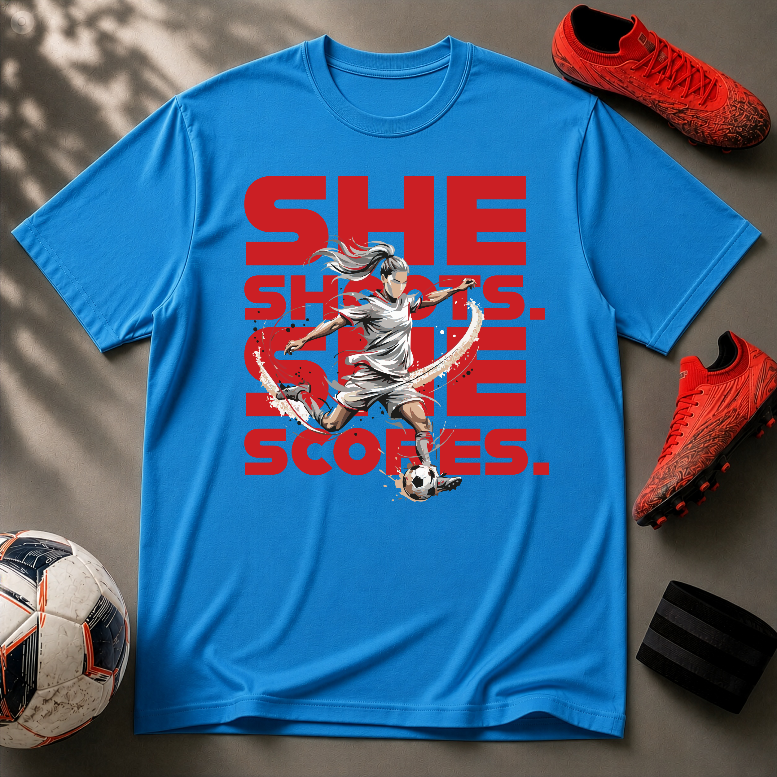 She Shoots, She Scores | Premium Soccer T-Shirt