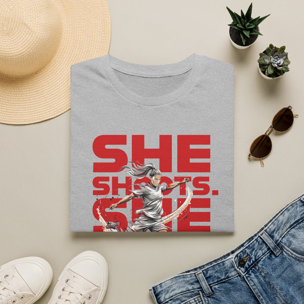 She Shoots, She Scores | Premium Soccer T-Shirt