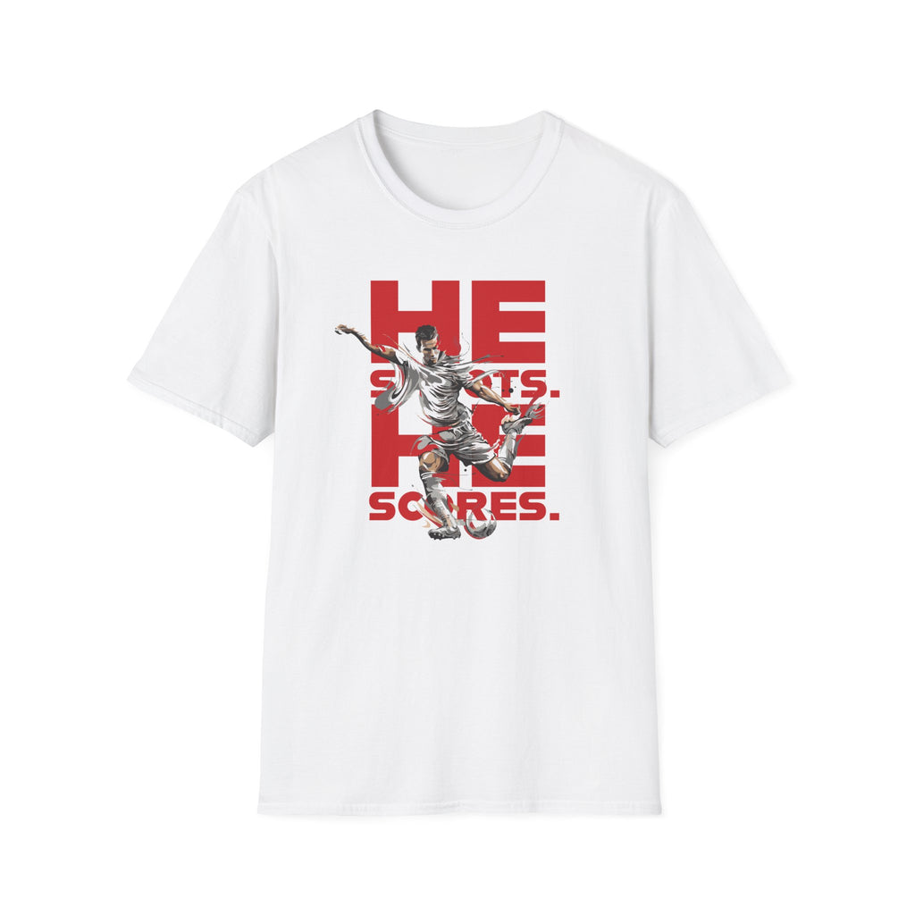 He Shoots, He Scores | Premium Soccer T-Shirt
