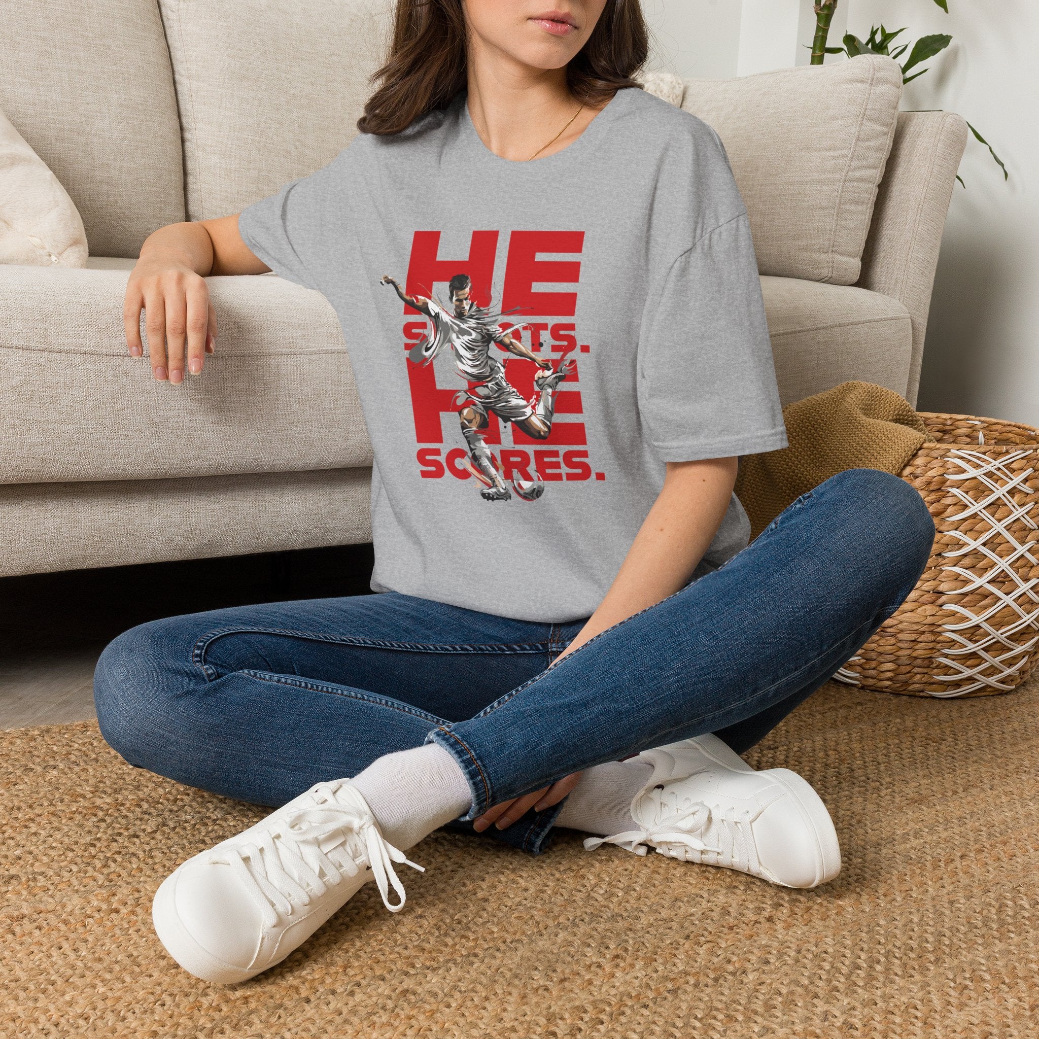 He Shoots, He Scores | Premium Soccer T-Shirt
