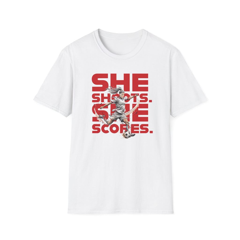 She Shoots, She Scores | Premium Soccer T-Shirt