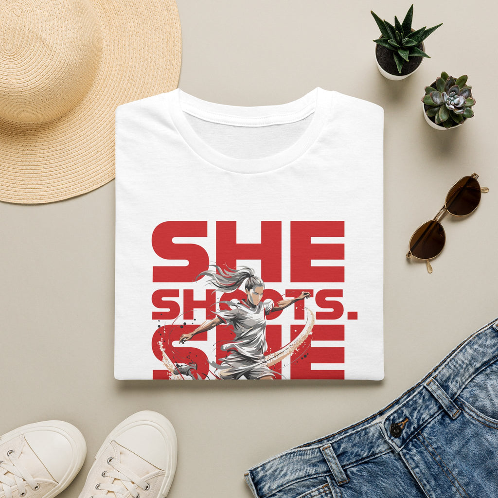 She Shoots, She Scores | Premium Soccer T-Shirt